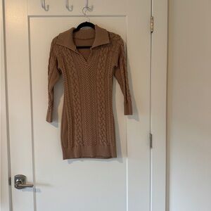 Tan Cable Knit Sweater Mini Dress